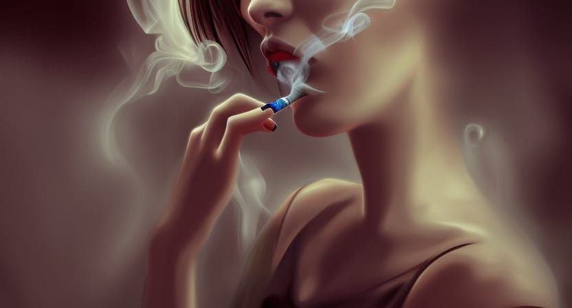 Woman Smoking in Shadow: Detailed Digital Fantasy Art
