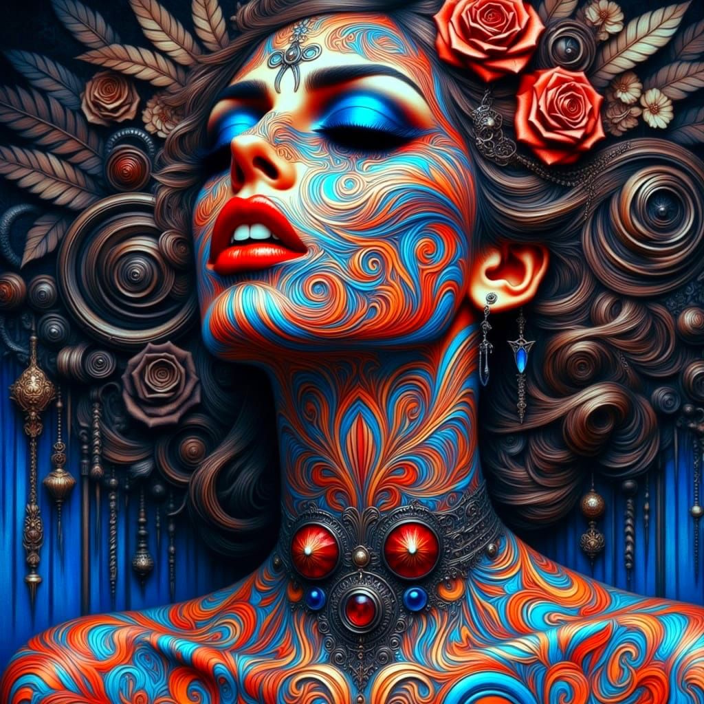 Tormented Romantic Goth Woman Under Starry Weirdcore Sky