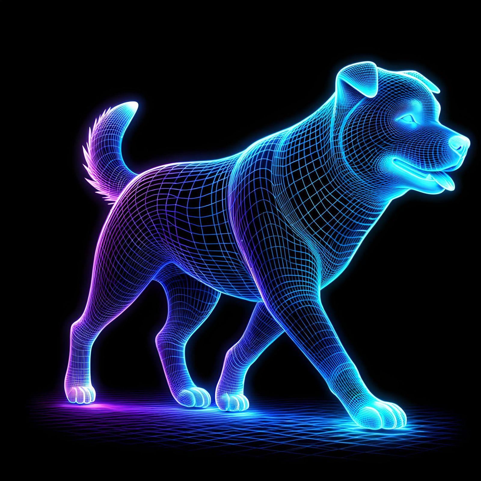 Neon Dog Wireframe in Holographic Style