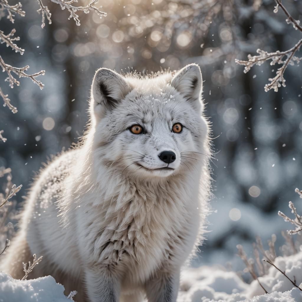 Hyperrealistic Arctic Fox in Snow: Macro Shot