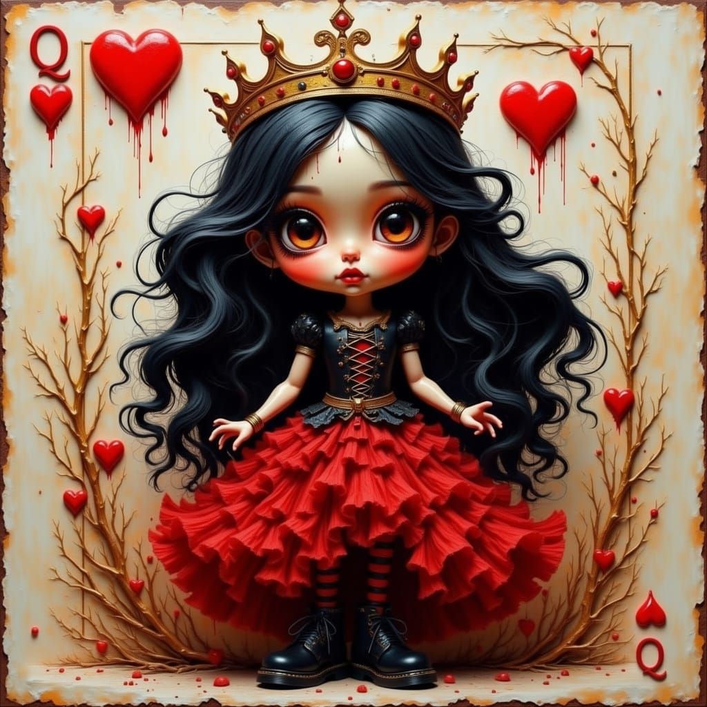 Punk Girl with Ruby Crown Stepping from Card