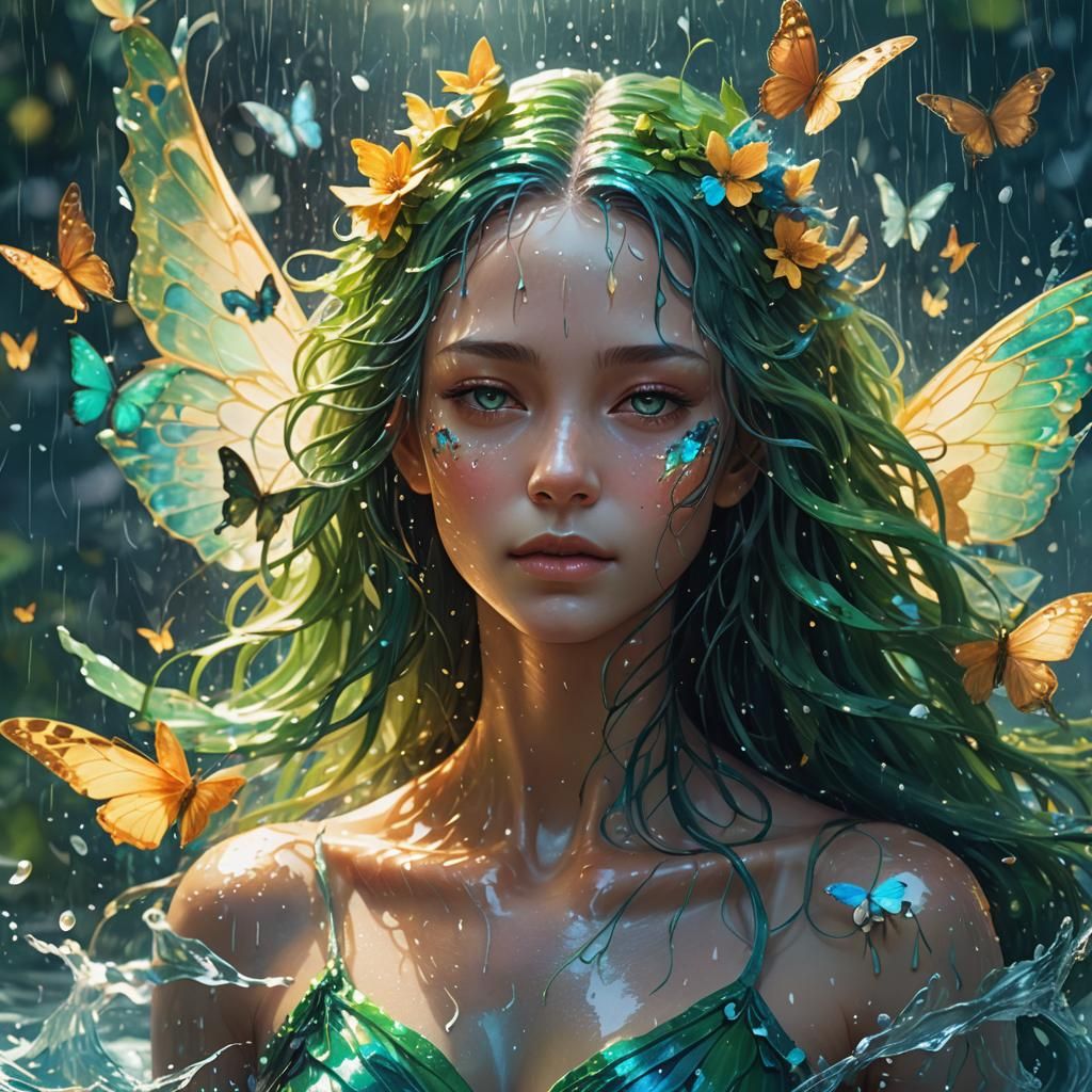 Rain Goddess in Art Nouveau Style