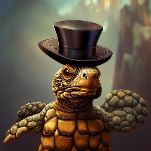 Russian Tortoise in Top Hat: Detailed Fantasy Art