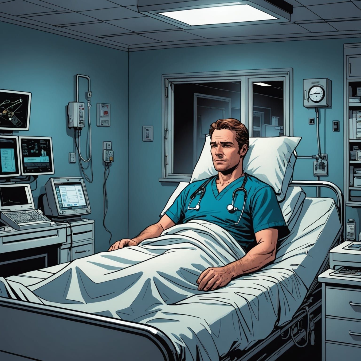 Hospital Patient in Comic Book Style