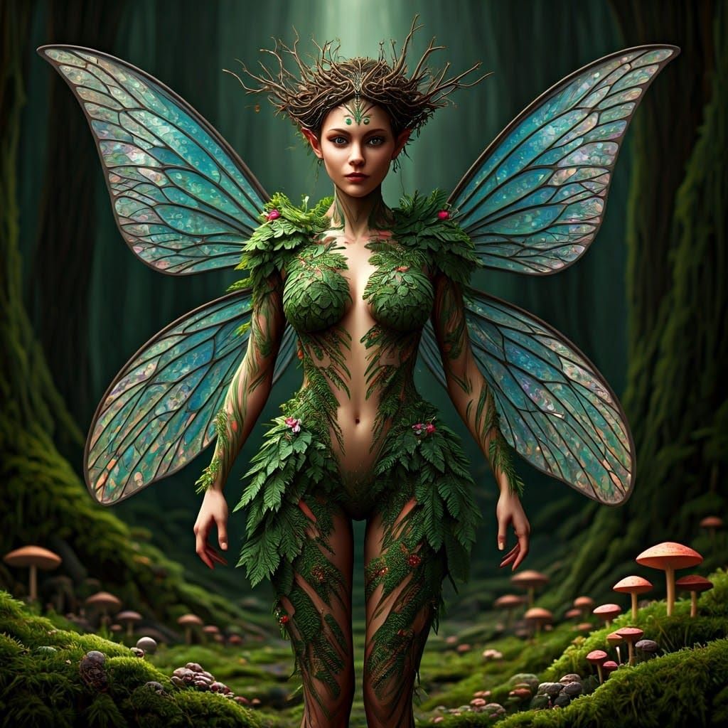 Luminous Fairyoid in Enchanted Forest: Photorealistic Digita...