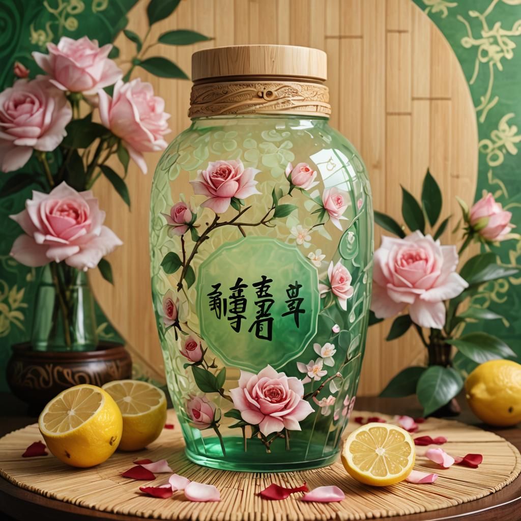 Rose Petal Lemonade Jar with Asian Motifs