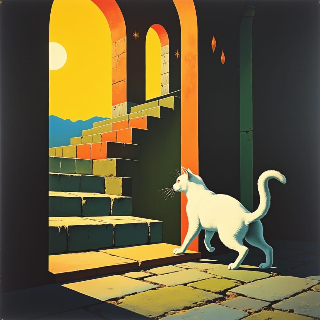 A Curious Cat Embarks on a Dreamlike Journey Through a Whims...