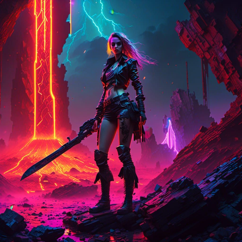 Sci-Fi Pirate Battle Scene in Neon Colors