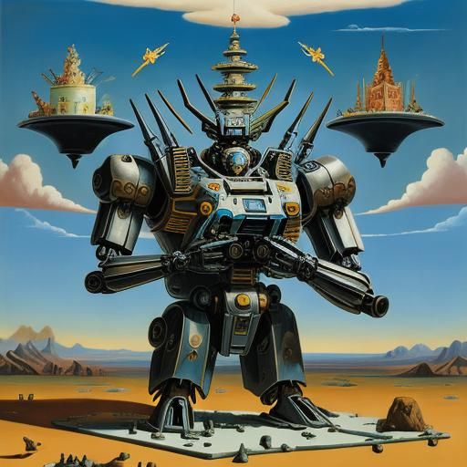 Surreal Mecha Robot Birthday with Melting Cake