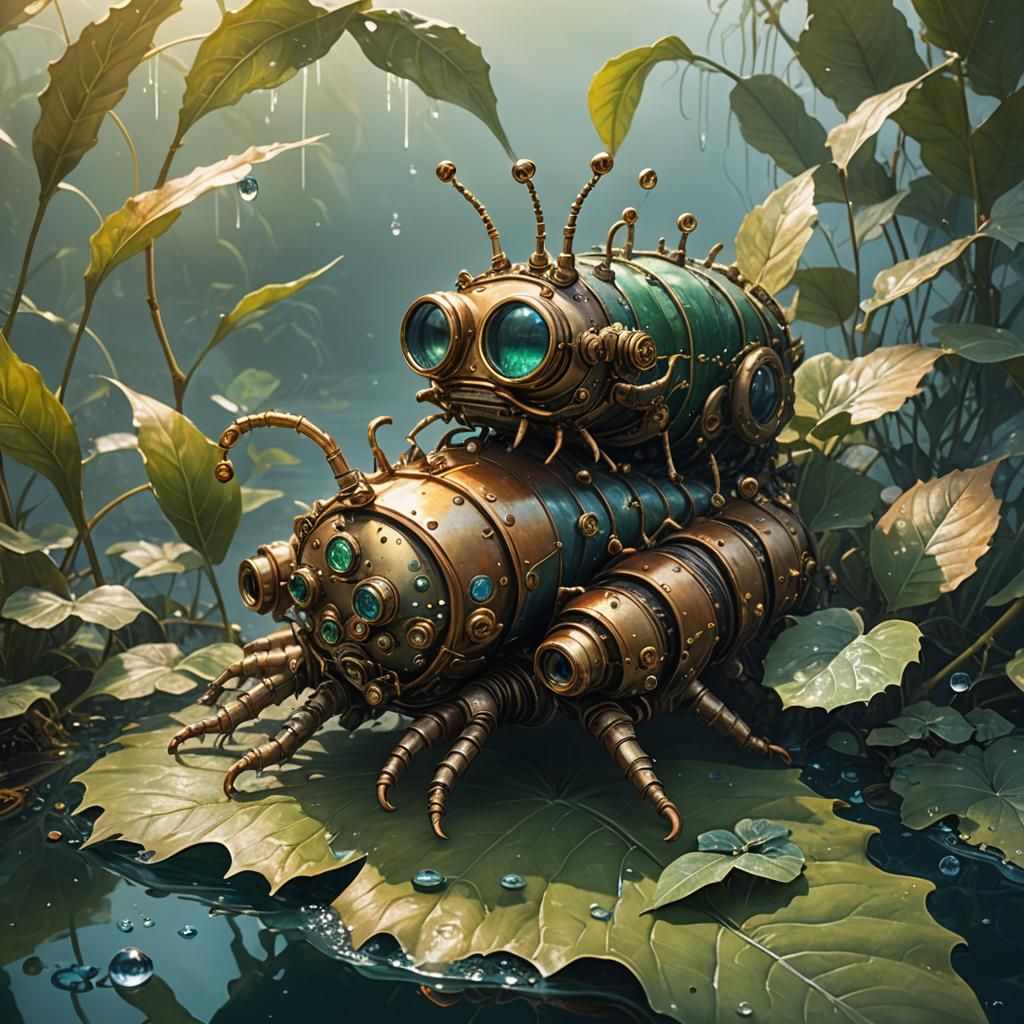 Steampunk Caterpillar in Misty Golden Light