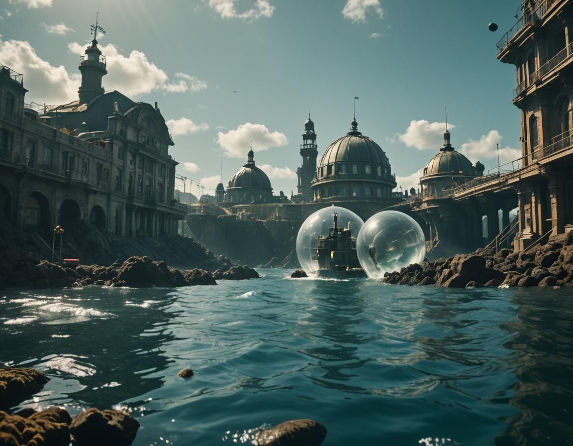 Underwater City in Dome: Cinematic Film Still