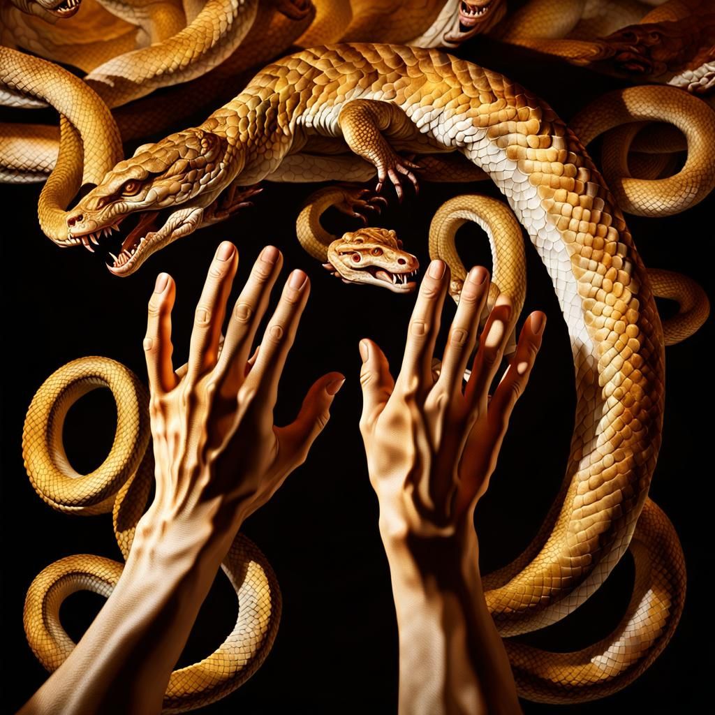 Baroque Fresco: Hands and Serpents in Dramatic Light