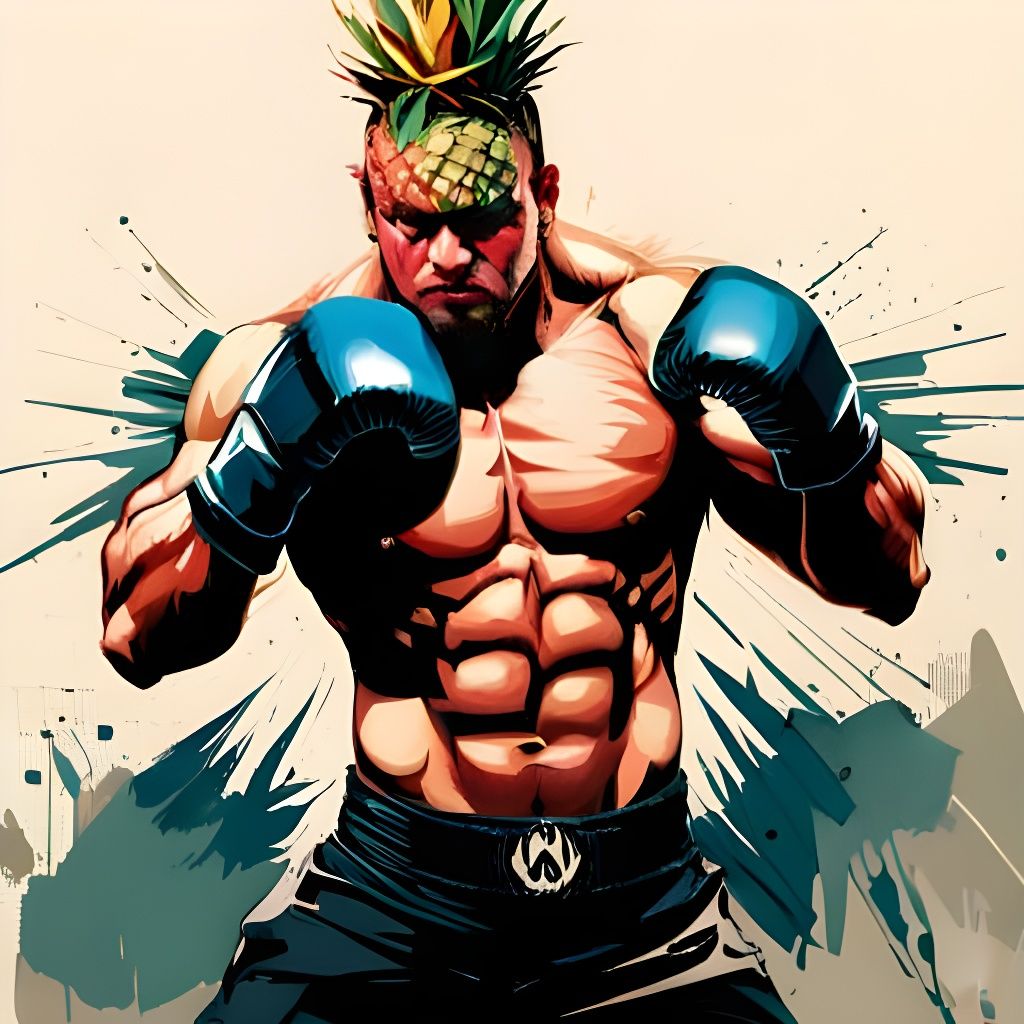 Pineapple Luchador Throws a Punch: Digital Art