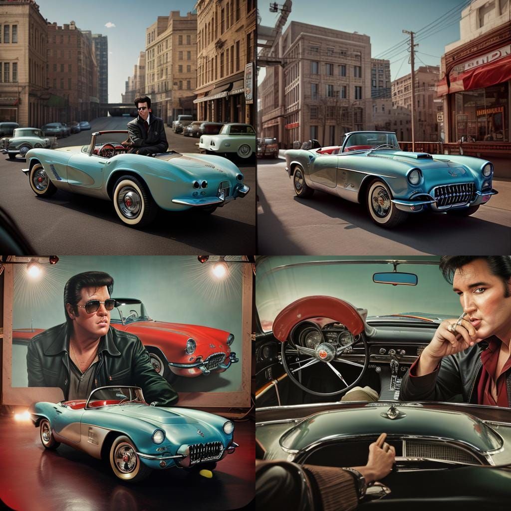Elvis Presley in a 1955 Corvette Portrait