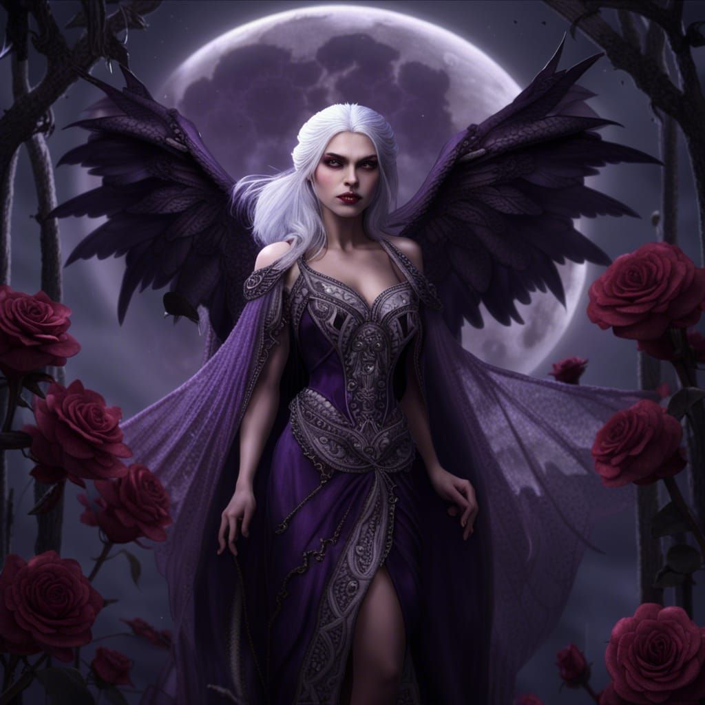 Vampire Elf Woman in Purple Dress Artstation Art