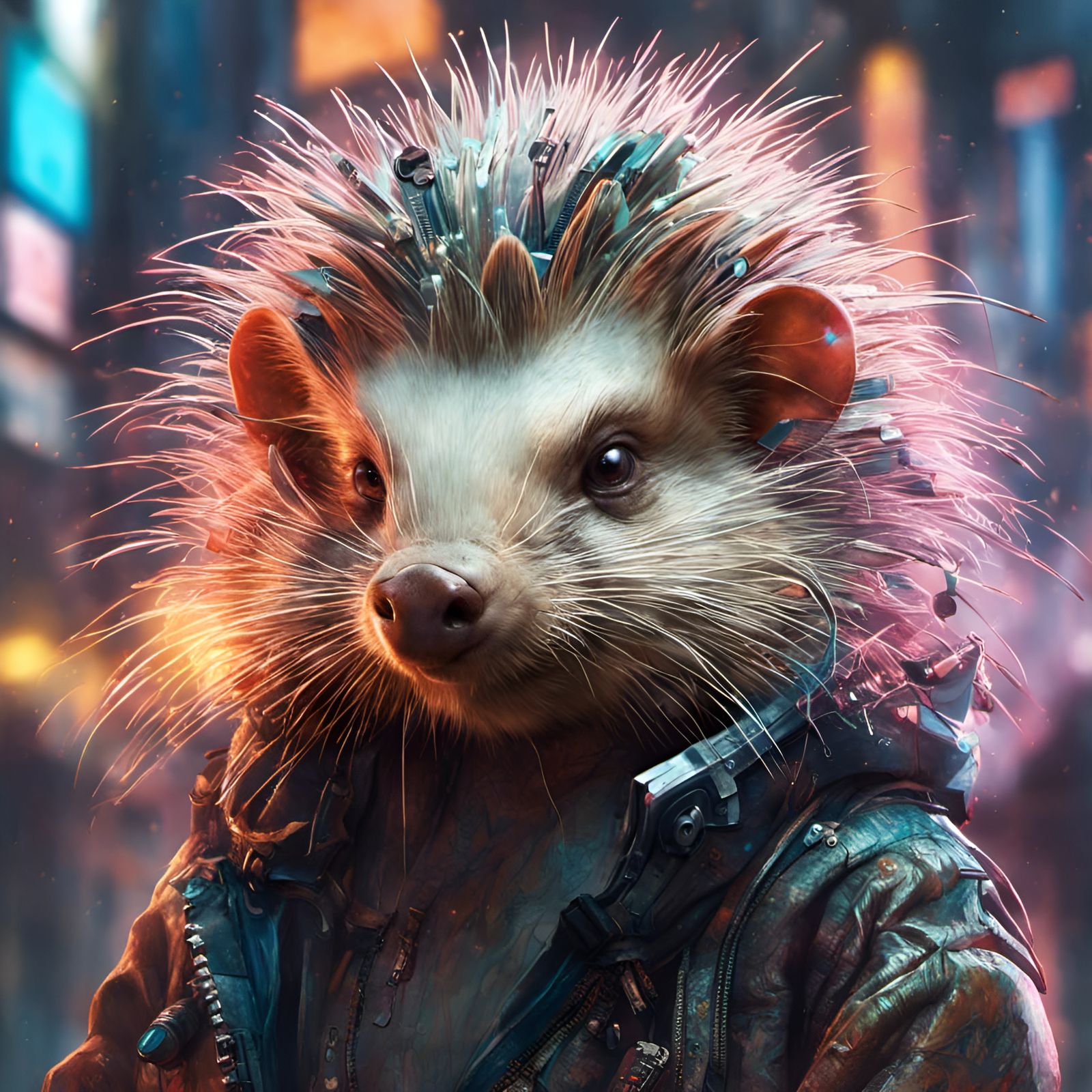 Cyberpunk Porcupine Portrait in Digital Illustration Style