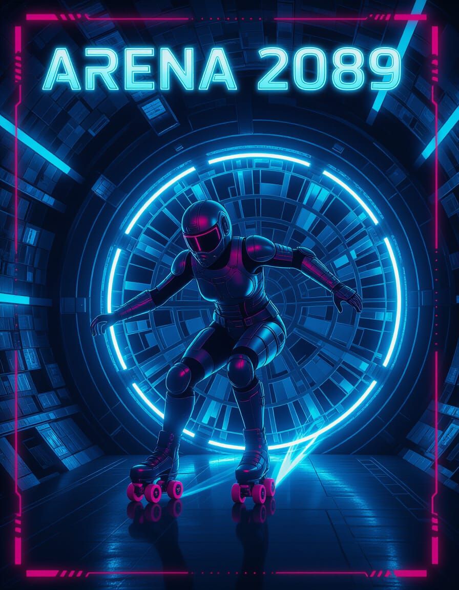 Futuristic Arena Skater in Neon Lights