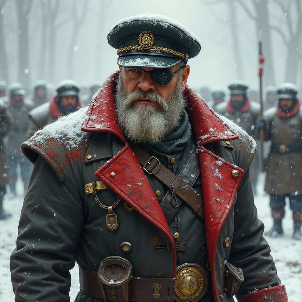 Battle-Hardened Commissar in Crimson Leather Coat