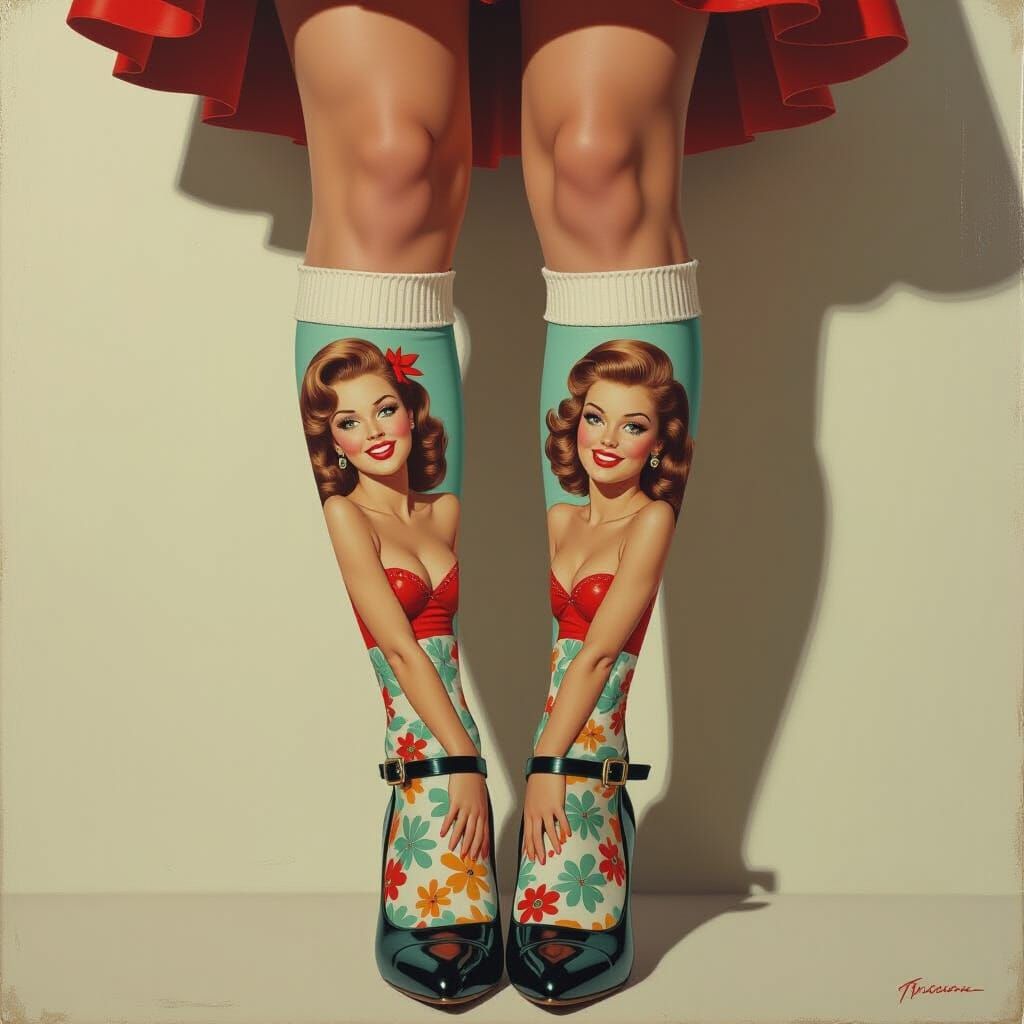 Pinup Girl's Legs with Stylized Socks