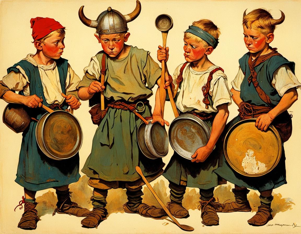 Boys as Vikings with Pot Lids, Americana Style