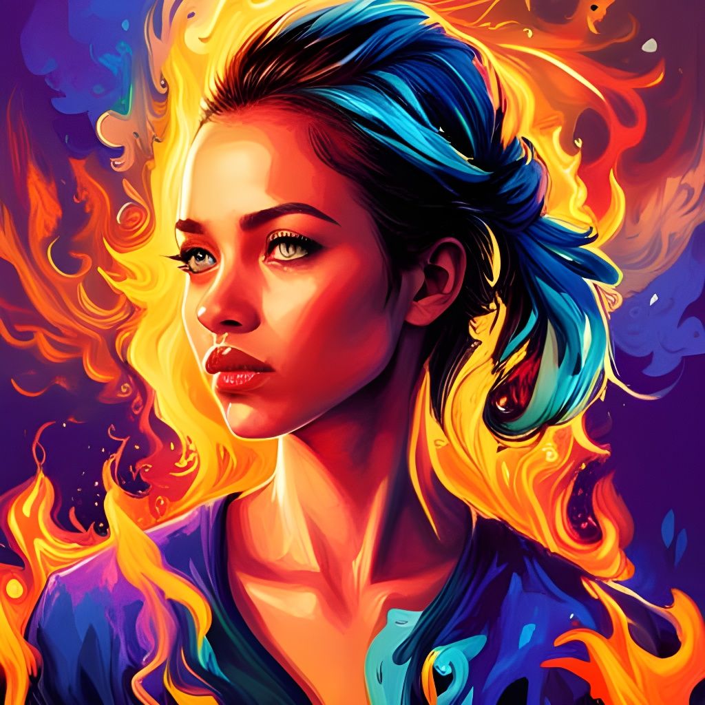 Fiery Portrait of a Woman as Splash Art