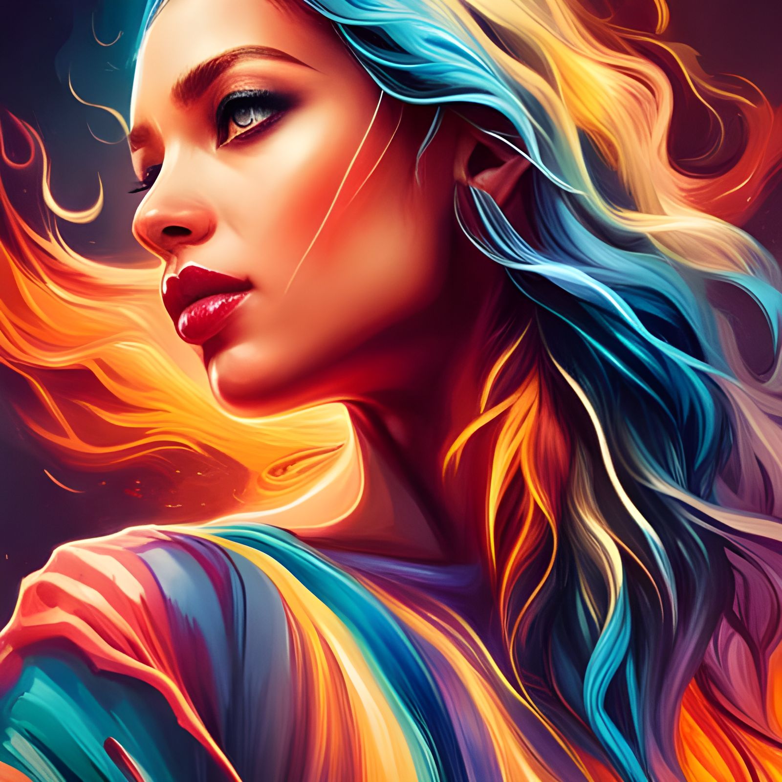 Fiery Portrait of a Woman in Splash Art Style