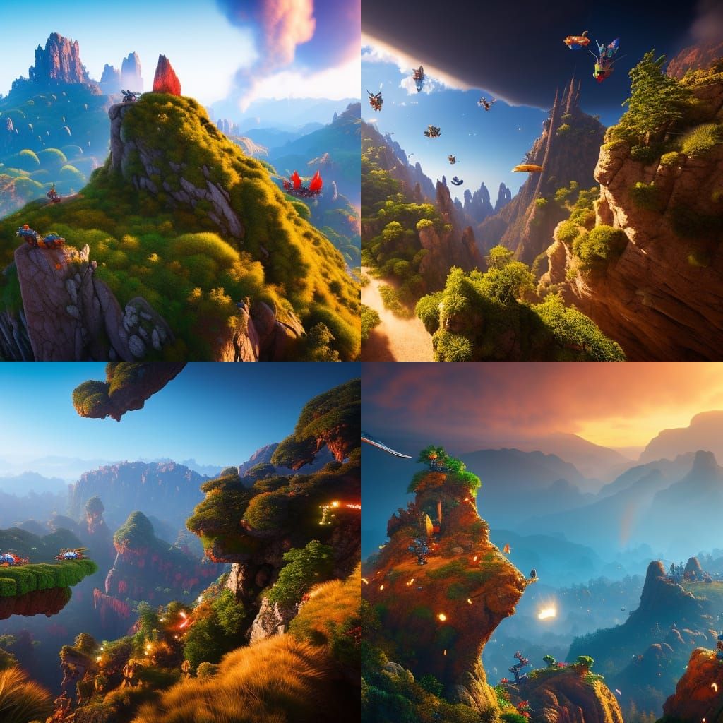 Lemmings Parachuting in Detailed Matte Painting
