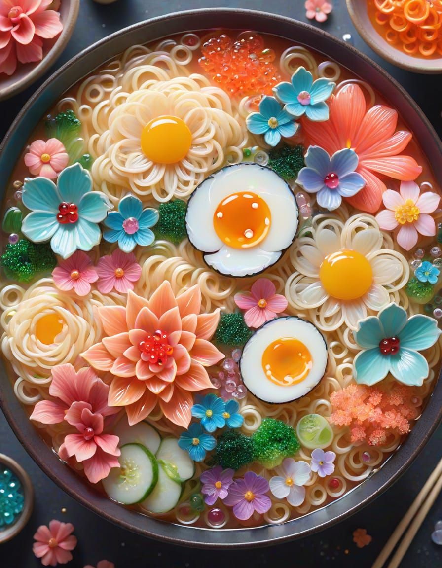 Crystal Coral Ramen: Whimsical Fantasy Concept Art