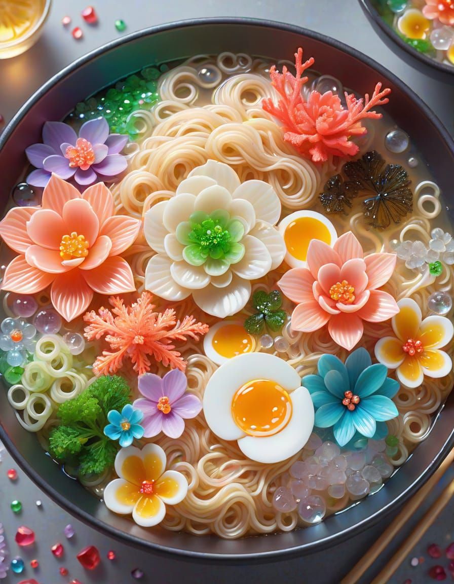 Crystal Coral Ramen: Whimsical Fantasy Concept Art
