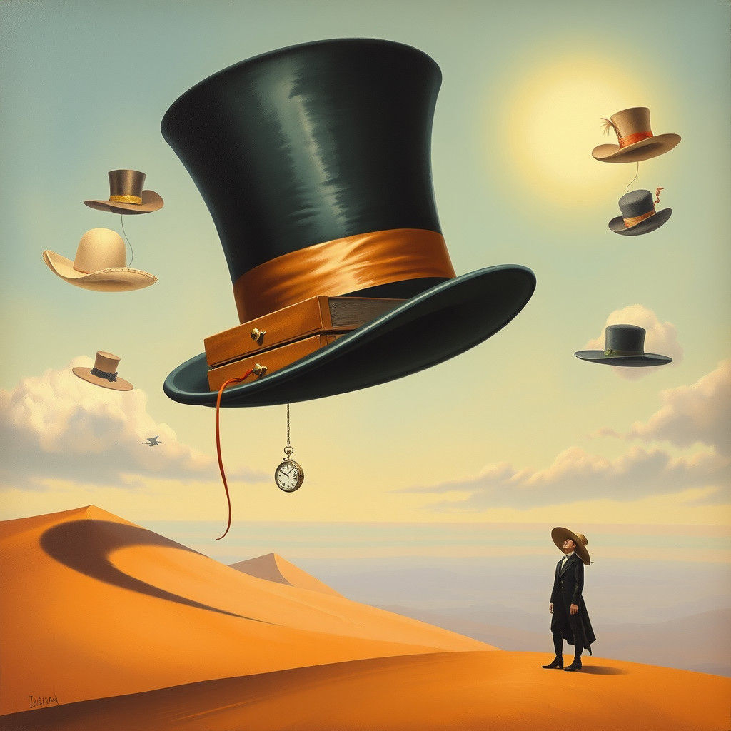 Steampunk Top Hat in Surreal Desert Landscape