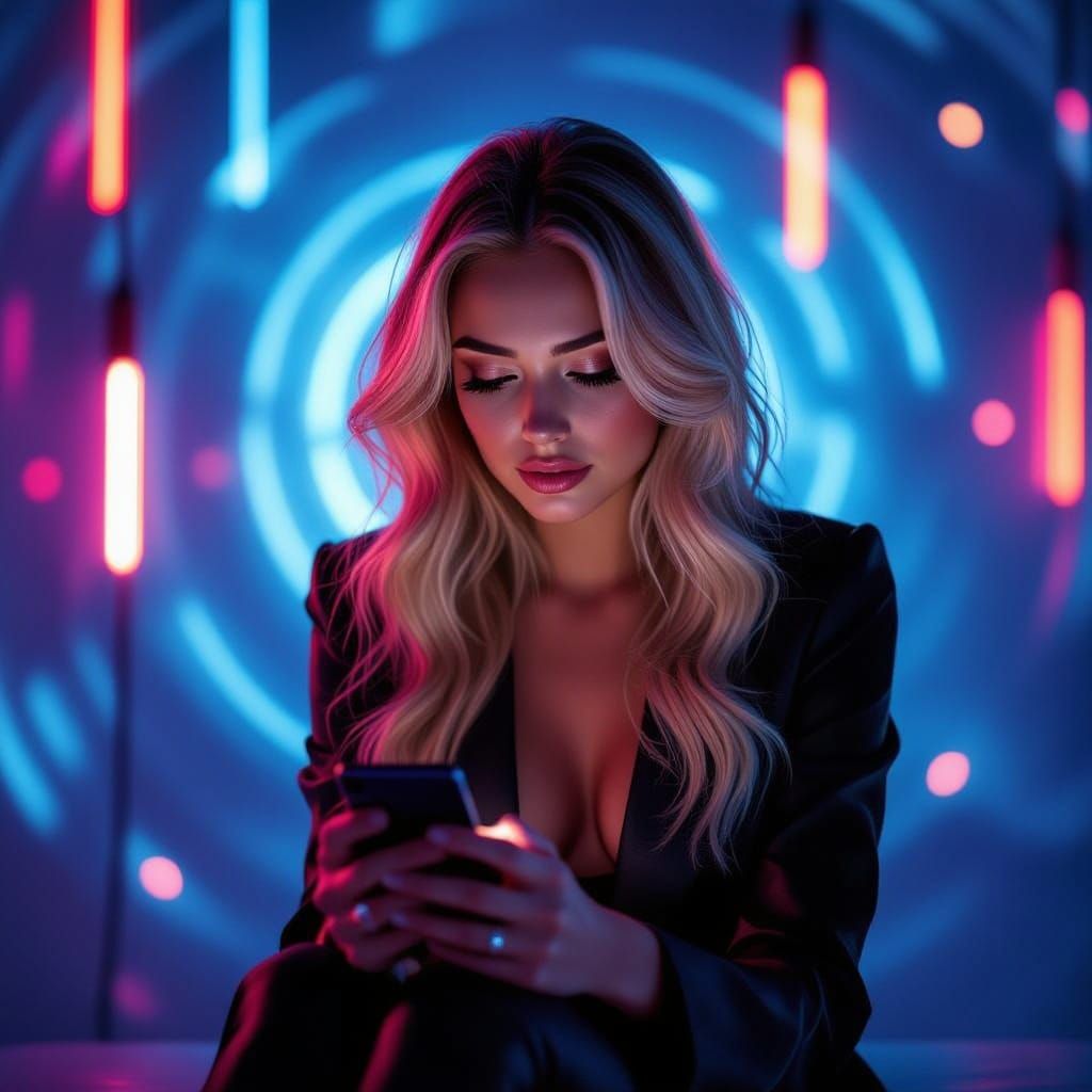 Melancholic EDM Night in a Swirling Abstract Art Backdrop