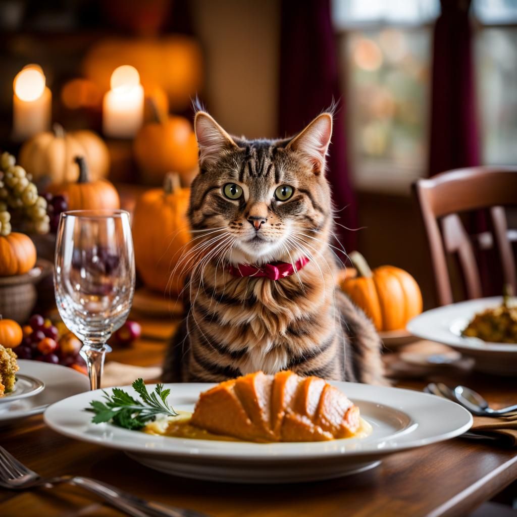 Cat at Thanksgiving Dinner: Professional Photography