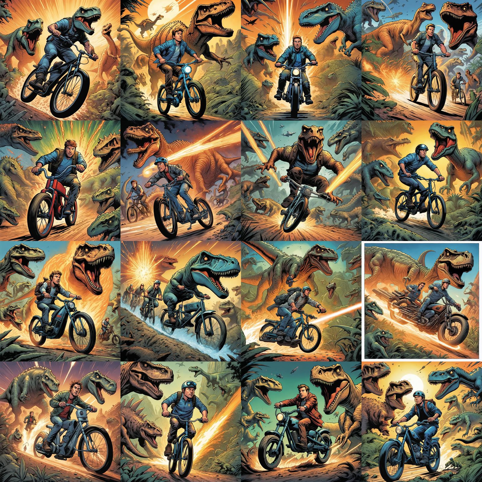 Birthday Boy riding a jet powered bike being chased by dinos...