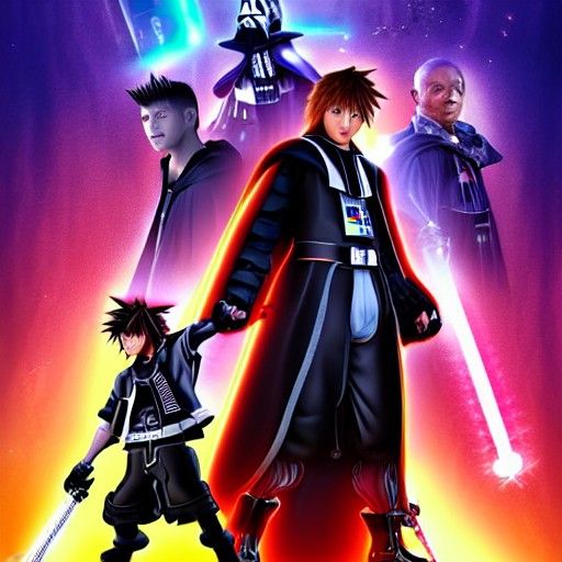 Sora vs Darth Vader in Cyberpunk Setting