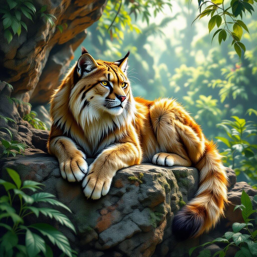 Saber-Toothed Cat on Ledge in Hyper-Realistic Style