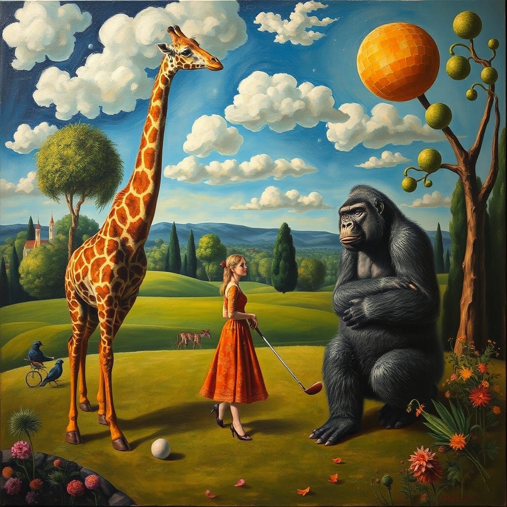 Surreal Animals in Garden, Miró Painting