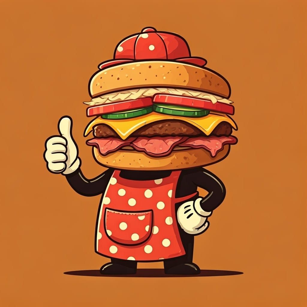 Vibrant Whimsical Sandwich Icon Giving a Thumbs Up in Golden...