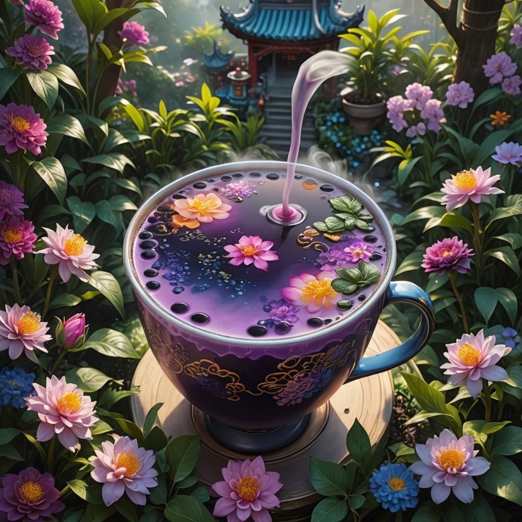Chinese Boba Tea Garden: Fantasy Digital Art
