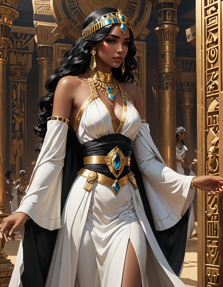 Egyptian Priestess in 1930s Suit, 3D Anime Art
