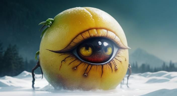 Rotten Mutant Lemon Fruit Monster in Hyper-Realistic Photo