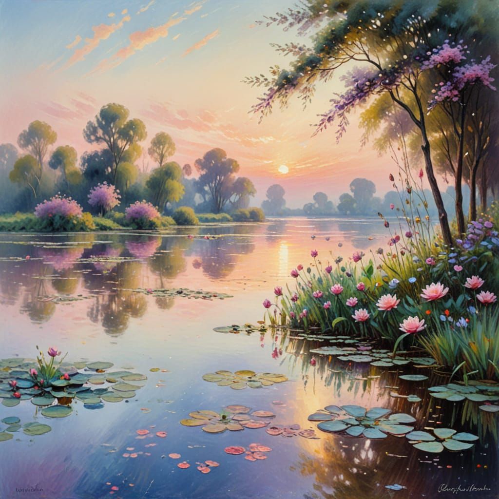 Impressionist Water Lilies in Soft Focus
