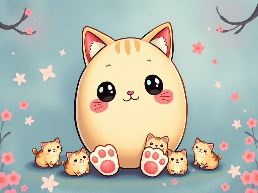 Cartoon Kawaii Cat Bread Loaf in Pastel Wonderland