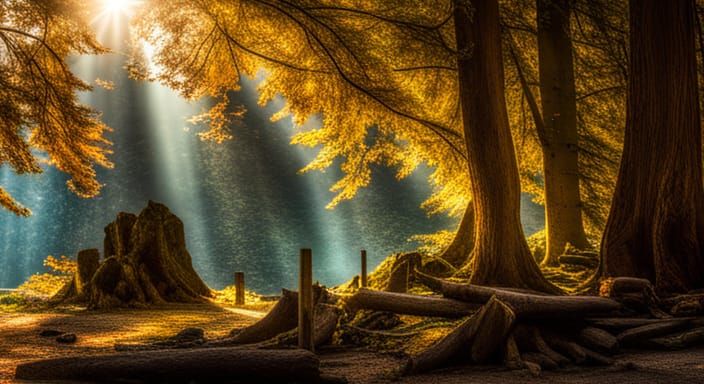 Sunlit Forest in Detailed Matte Painting Style