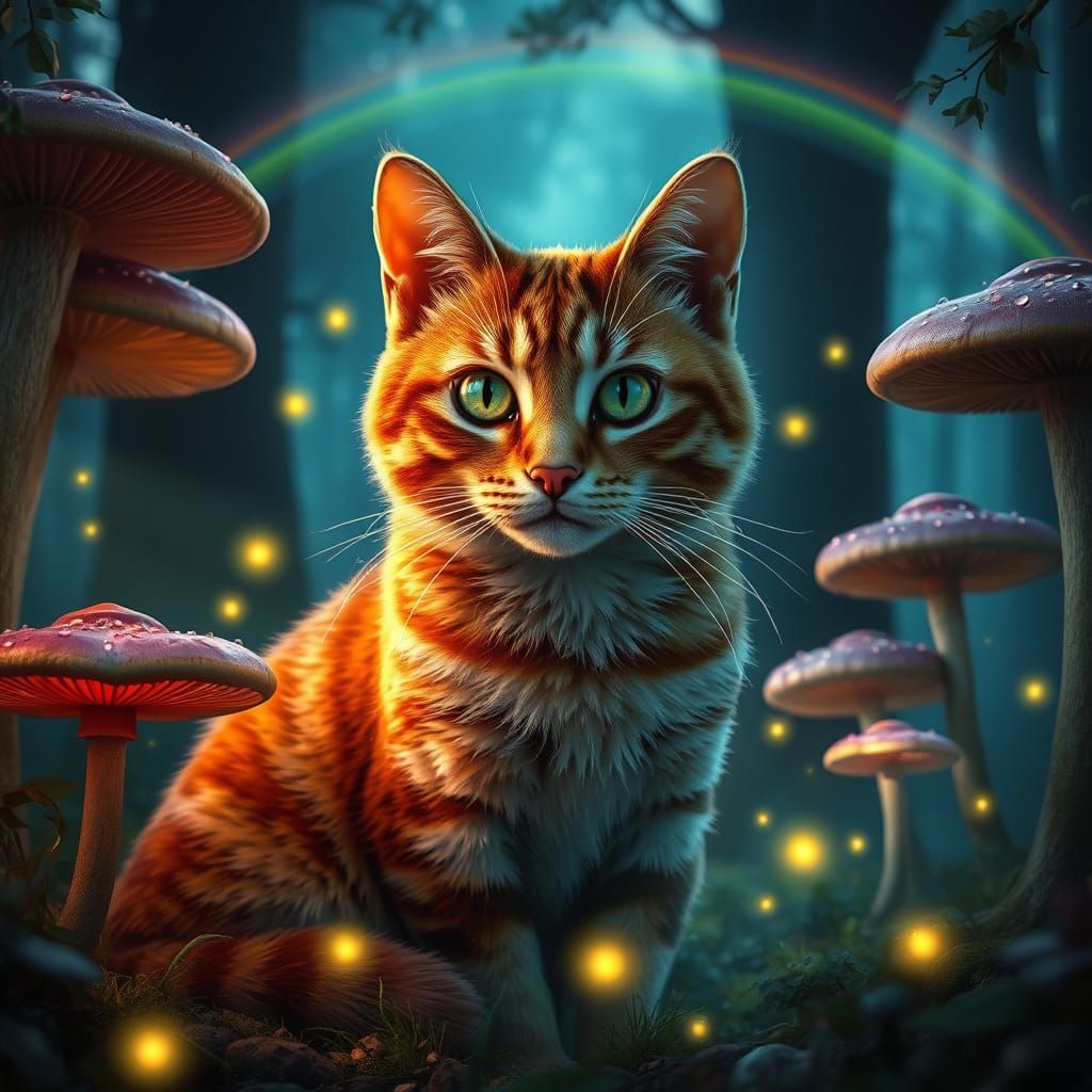 Regal Tabby Cat in a Whimsical Forest