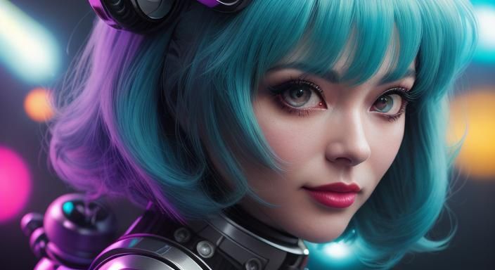 Retro Space Girl with Raygun in Sorayama Style