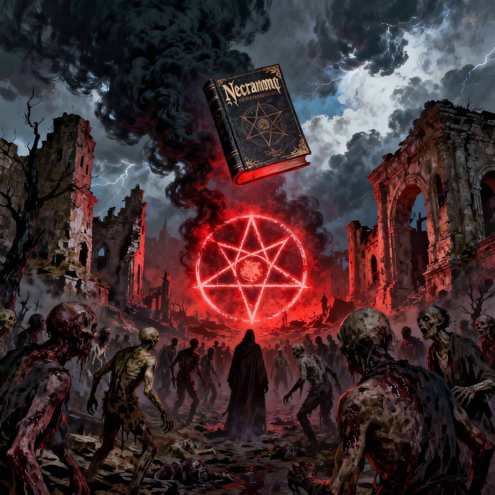 Zombie Armageddon Pentagram Illustration in Black Metal Styl...