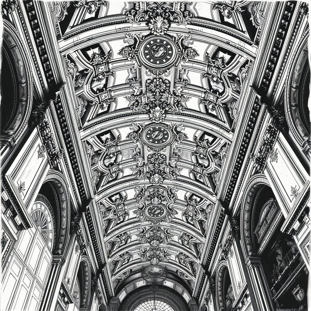 Baroque Ceiling in Hyperdetailed Charcoal Style