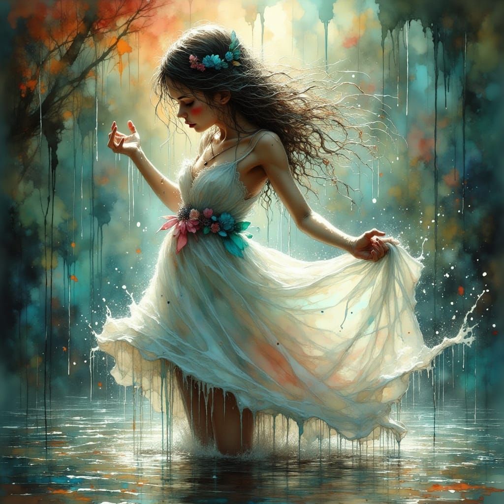 Balerina Dancing in Water with Dripping Effect