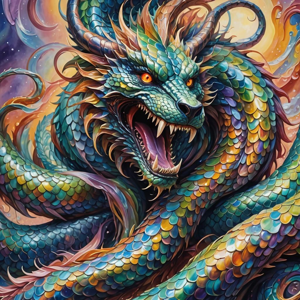 Iridescent Wereserpent in Dreamlike Surrealism