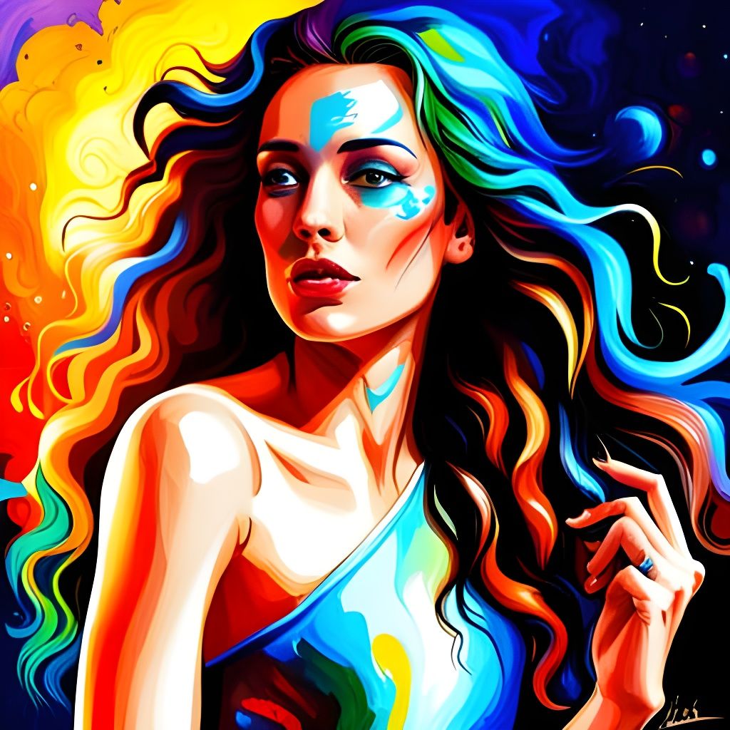 Hyperrealistic Goddess of Art with Paint Splatters